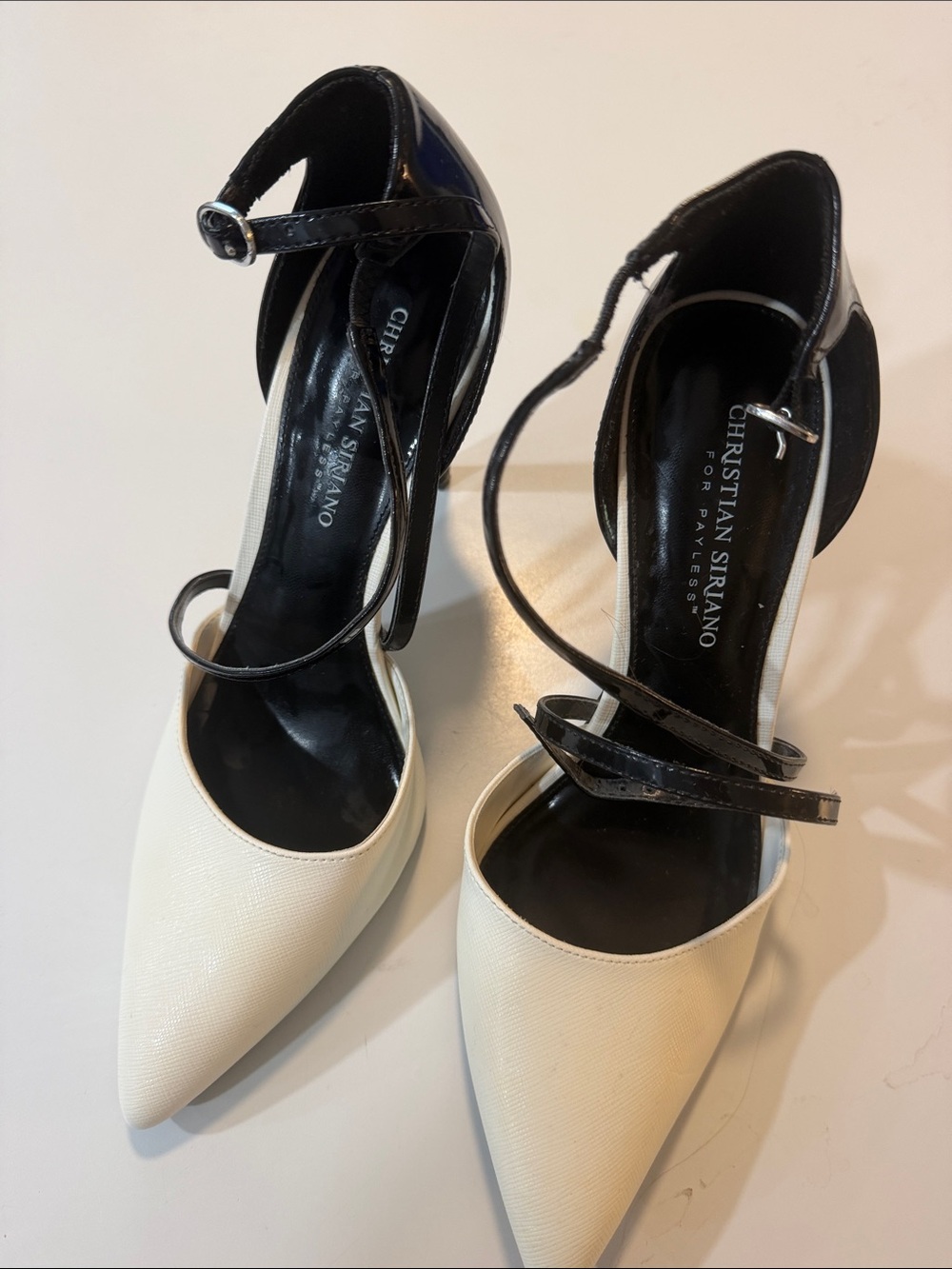Christian Siriano Black and White Pointed Toe Ankle Strap Pumps